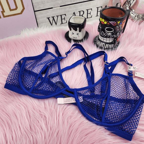 💙 NWT Victoria’s Secret Very Sexy Low Cut Demi Blue Mesh M-DD #7281 💙 - Picture 1 of 7
